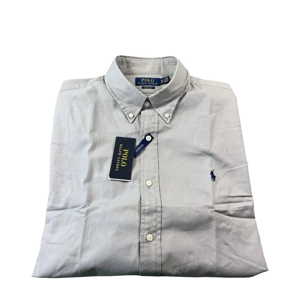 Polo Ralph Lauren Gray Stretch Cotton Blend L/S Button Down Mens Shirt XL NWT